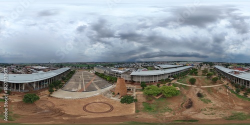 360 aerial photo taken with drone of Walter Sisulu Square on overcast day in Soweto, South Africa