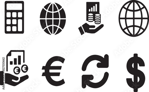 Collection of financial and business icons for digital use