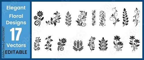 Elegant Floral Designs, A Collection of Decorative Vectors.