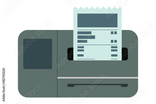 A receipt is printed from a gray machine on a white background.