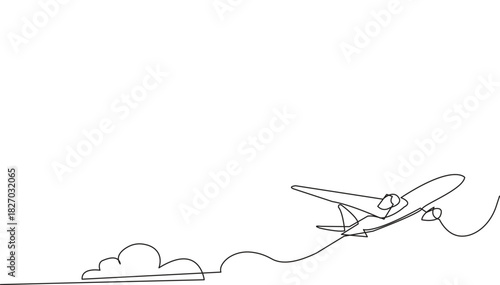 Continuous line art vector of an airplane taking off.
