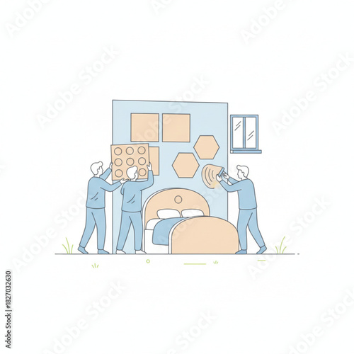 Minimalist Line Art Soundproof Wall Service