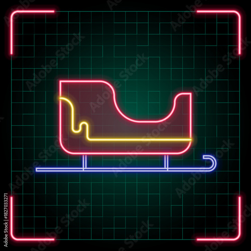 Sled icon illustration, Christmas vector symbol collection, cyber neon visual, glowing borders frames.