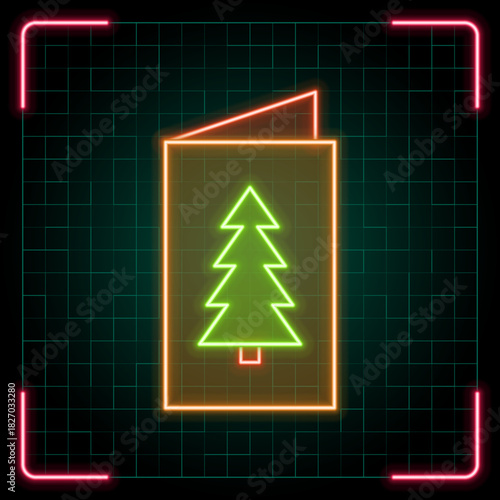 Christmas card icon illustration, Christmas vector symbol collection, cyber neon visual, glowing borders frames.