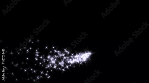 Luxury white glitter sparkle stars line trail, fast line glitter motion, White glowing twinkling glitter star, magic dust, pixie dust path, magic sparkles glitter line stars on black screen. 4k video