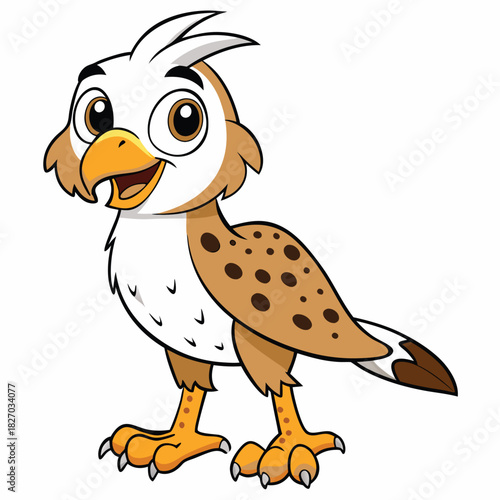Smiling Cartoon Bird with Brown Spotted Plumage on White
