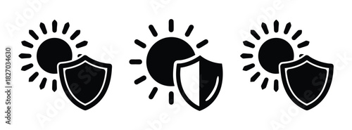 Sun protection shield icon vector illustration for uv safety and solar defense symbol design concept