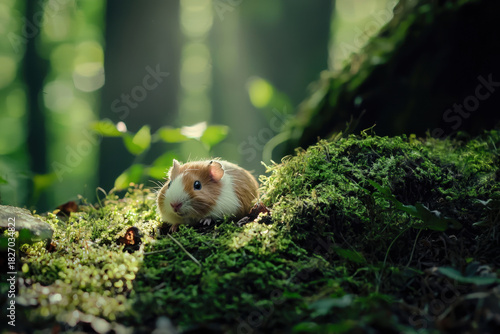 A Guinea Pig (Cavia porcellus) moves through dense grasses and scattered foliage, alert and curious as it navigates the sounds and scents of its natural South American environment