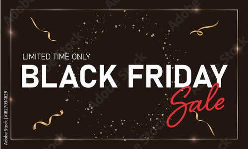 Holiday Mega Sale Banner – black luxury gold confetti background