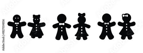 Gingerbread man and woman cookie vector silhouette set for christmas holiday baking design element