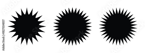 Abstract black spiky oval shapes vector graphic design element isolated on white background clip art