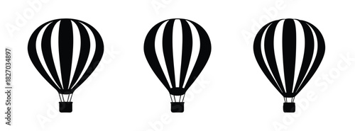 Three black and white striped hot air balloons vector illustration travel adventure design graphic art