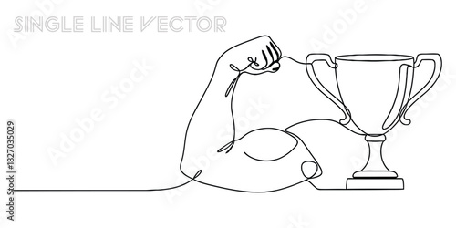 Flexing arm and trophy continuous line art