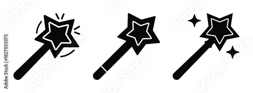 Vector magic wand illustration set, star wand clipart, fairy wand, magic spell, wizard wand, sparkle