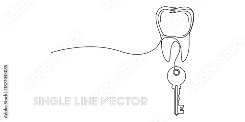 Key to dental health single line art