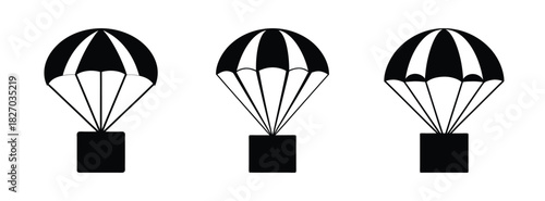 Three parachutes vector illustration for skydiving and emergency landing equipment design needs