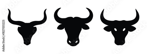 Black silhouette of bull heads with horns vector illustration farm animal livestock design concept art