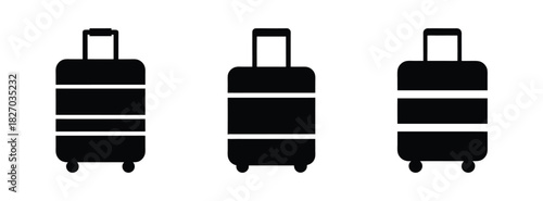 Black luggage suitcase travel baggage trolley case vector illustration set for vacation trip