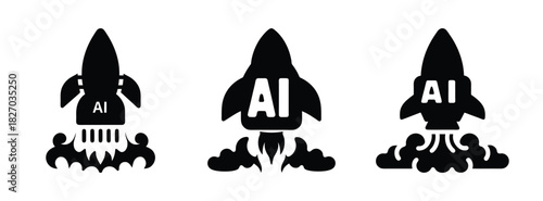 Ai rocket launch vector art illustration for artificial intelligence startup and technology company