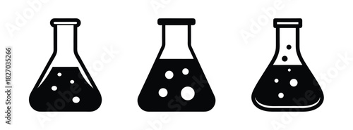 Laboratory glassware beakers with liquid chemical solution experiment science equipment vector design