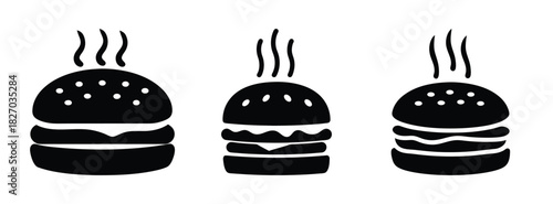Delicious black and white burger vector illustration for fast food restaurant menu design concept