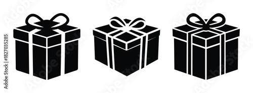 Three christmas gift box vector illustration, holiday present with ribbon and bow clip art design