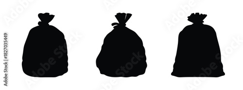 Black silhouette of tied bags vector illustration for garbage waste disposal and storage concept