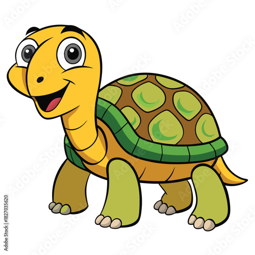 Smiling Cartoon Turtle with Colorful Shell on White Background