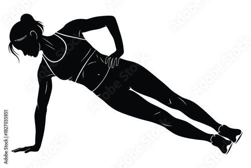 Woman Silhouette Performing Side Plank Fitness Illustration