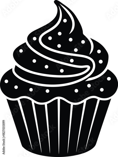 Sweet Cupcake Delicious Treat Dessert Bakery Shop Confectionery Pastry Tasty Icing Sugar Black Isolated on Transparency