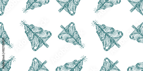 Christmas trees abstract doodles seamless pattern, vector background, paper, wallpaper, fabric, wrapper, print