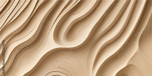 Soft Flow Beige Paper Layer Architecture With Smooth Sculpted 3D Organic Wave Depth For Luxury Abstract Minimal Background Texture