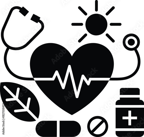 Vector illustration of a medical cardiogram heartbeat symbol for health and life care