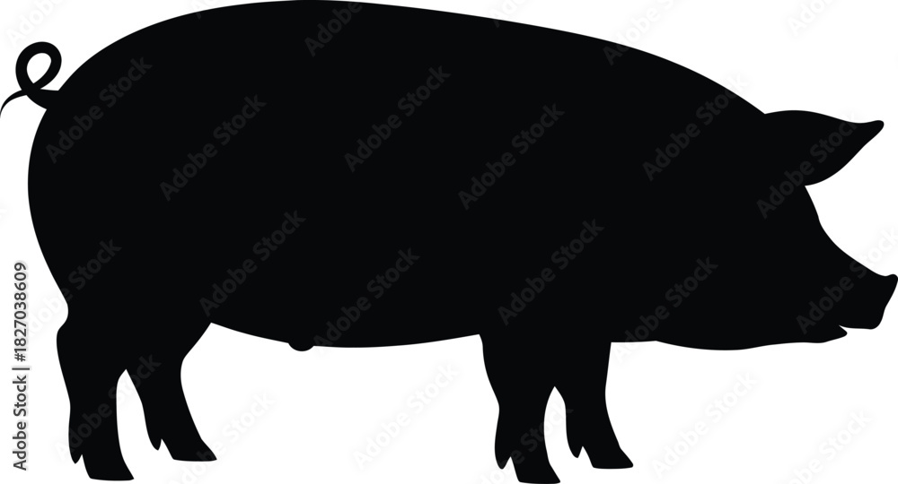 Obraz premium Wild boar pig silhouette vector illustration of farm animal nature outline