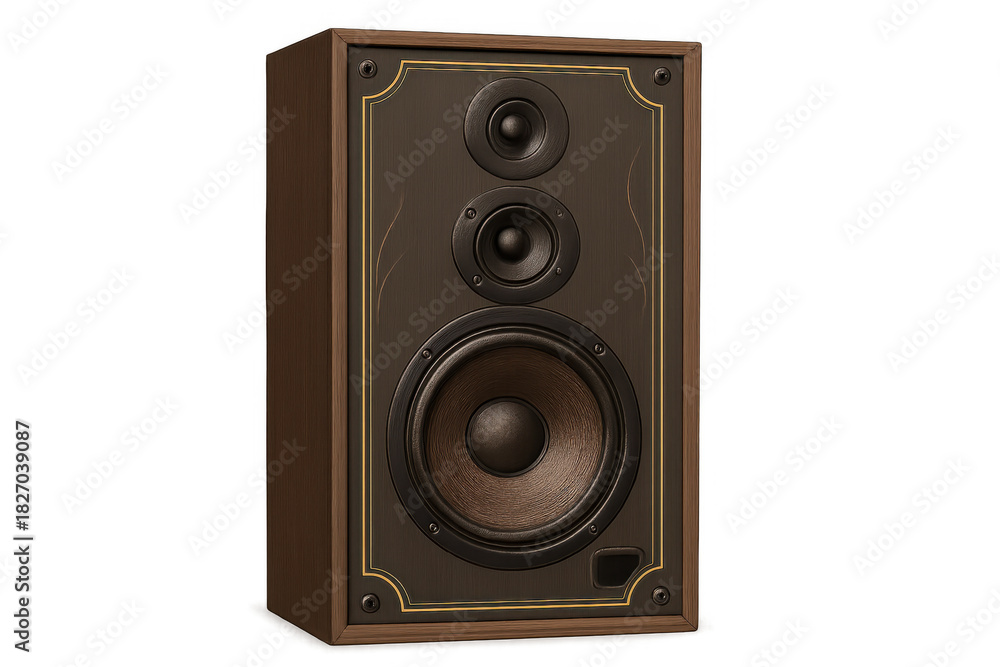 Obraz premium Vintage wood grain speaker cabinet for audio system, playing classic music, creating retro sound experience