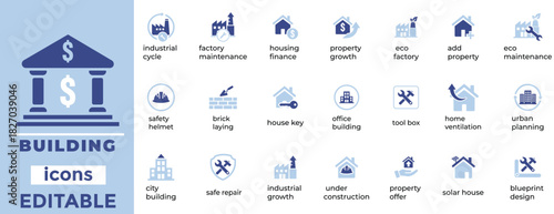 Building and Real Estate Icons Vector Set Editable Construction and Property UI Symbols