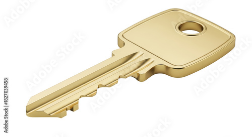 Golden metal key PNG isolated on transparent background, house or door lock opener for security and access