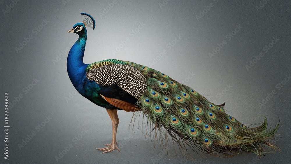 Obraz premium Colorful peacock with vibrant feathers and detailed pattern, showcasing nature's beauty and elegance.