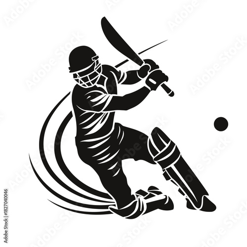 Modern cricket batsman silhoutte vector design, cricket game graphic, cricket action illustration, cricket batsman vector logo icon on white background