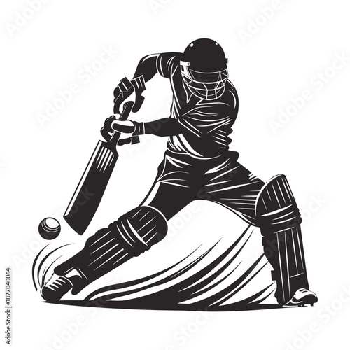 Modern cricket batsman silhoutte vector design, cricket game graphic, cricket action illustration, cricket batsman vector logo icon on white background