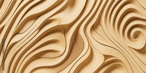 Soft Beige Wave-Like Wooden Texture with Fluid Motion Lines for Premium Background Design, Luxury Interior Art, and Creative Decorative Surfaces