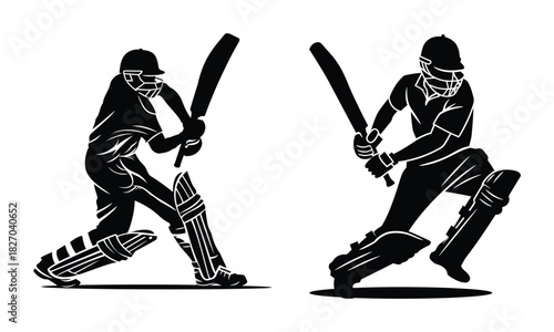 Dynamic cricket batsman silhoutte vector with sport player silhouette illustration