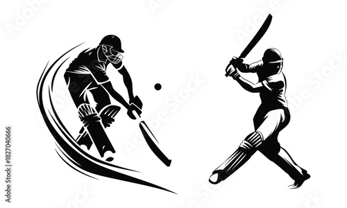 Dynamic cricket batsman silhoutte vector with sport player silhouette illustration