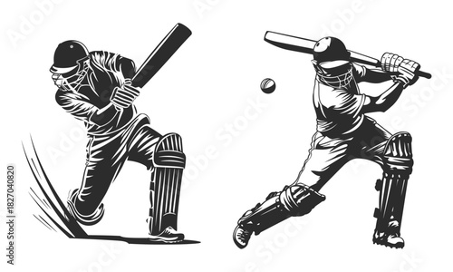 Cricket batsman silhouette vector logo icon, sports player graphic illustration