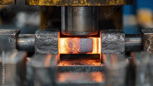 Medium shot capturing closeup of induction hardening bar setup with electric currents precisely heating the cylindrical metal for surface treatment