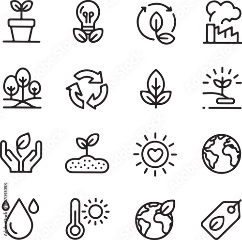 Climate change icon set. Containing global warming, greenhouse, melting ice, earth pollution
