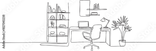 Minimalist Home Office Interior Design in Continuous Line Drawing Style