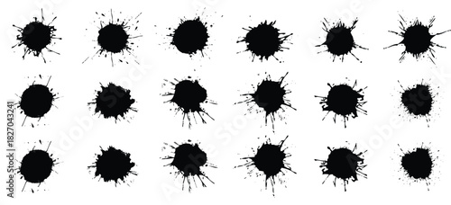 Black ink drops and paint splashes. Collection of spots and stains. ink stains and dirt spots scattered with isolated. 