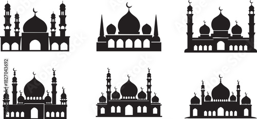 Mosque silhouettes collection for islamic design elements and ramadan theme