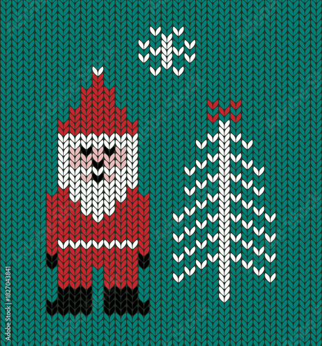 Stranded colourwork knitting Santa Claus and Christmas tree.
